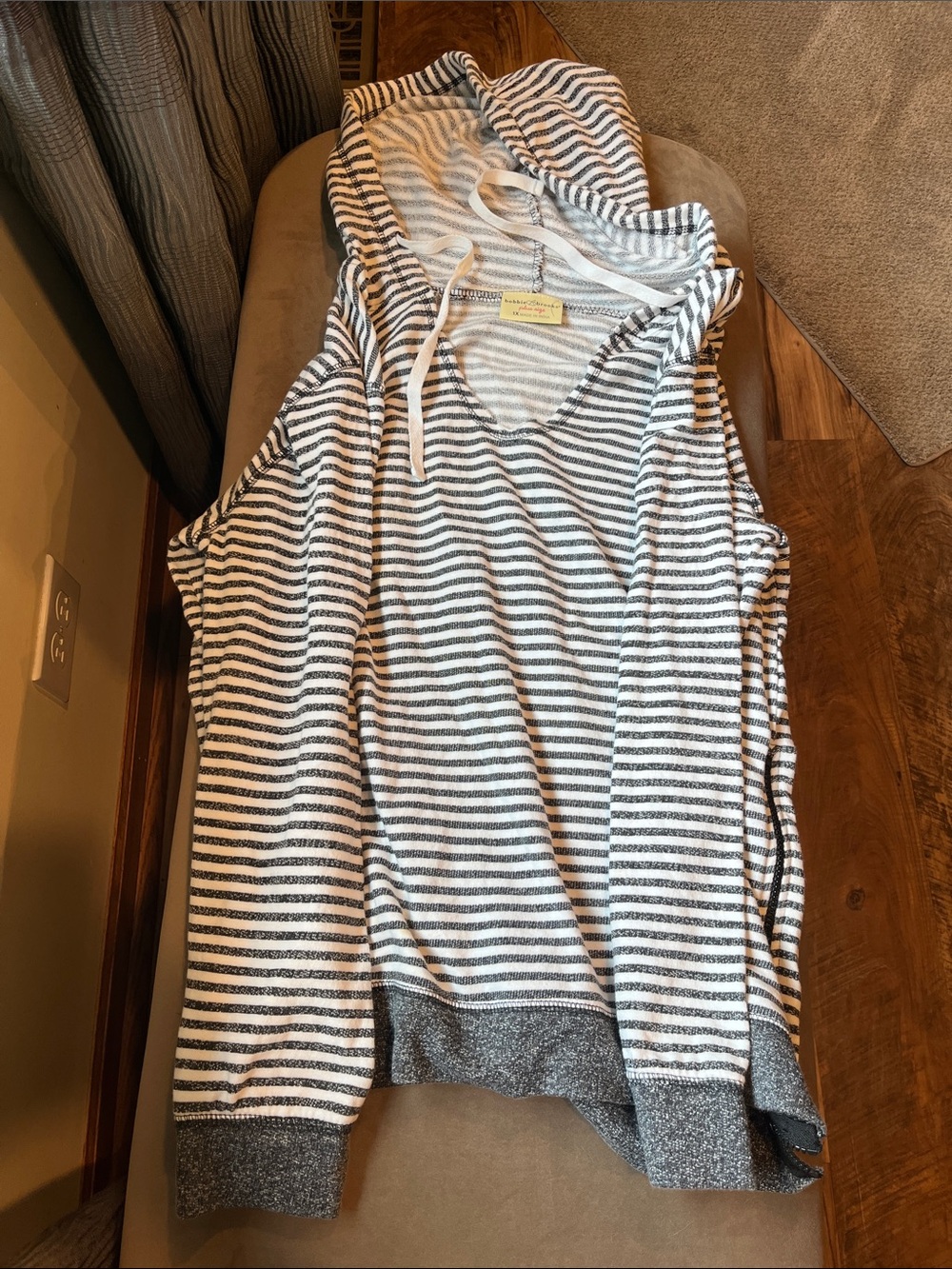 Bobbie Brooks Plus Size Gray & White Striped Hoodie